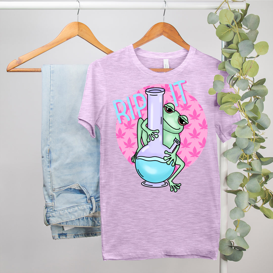 cute weed shirt with a frog and a bong that says rip it - HighCiti