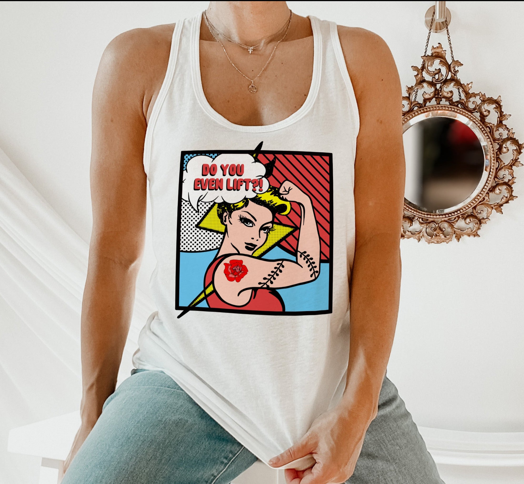 white tanktop with a feminist women saying do you even lift - HighCiti