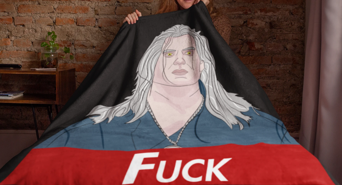 Black throw blanket with geralt rivia the witcher with the supreme logo - HighCiti