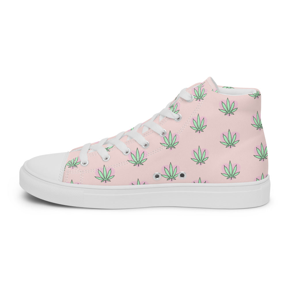 Pink weed leaf women's high top shoes - HighCiti