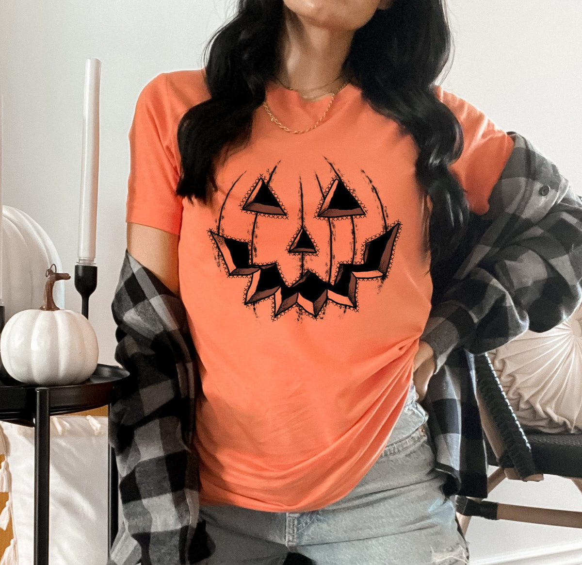 orange shirt with a scary pumpkin face - HighCiti