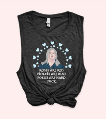 Heather black muscle tank with the witcher geralt of rivia saying funny valentine's poem - HighCiti
