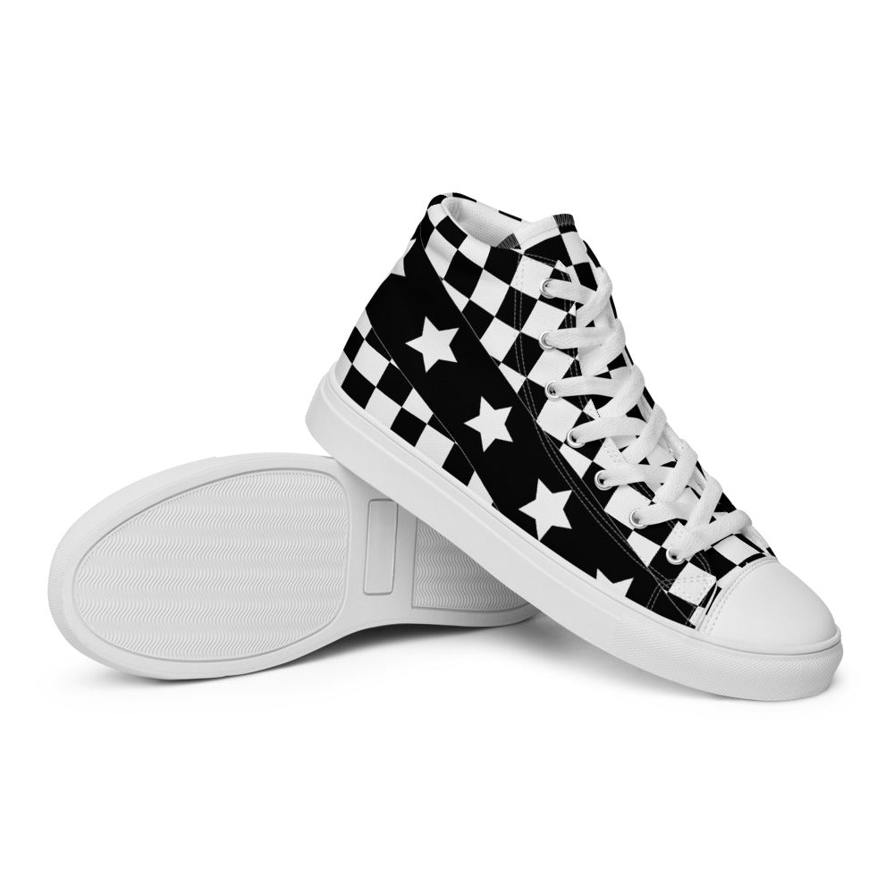 Checkered black and white women's high top shoes