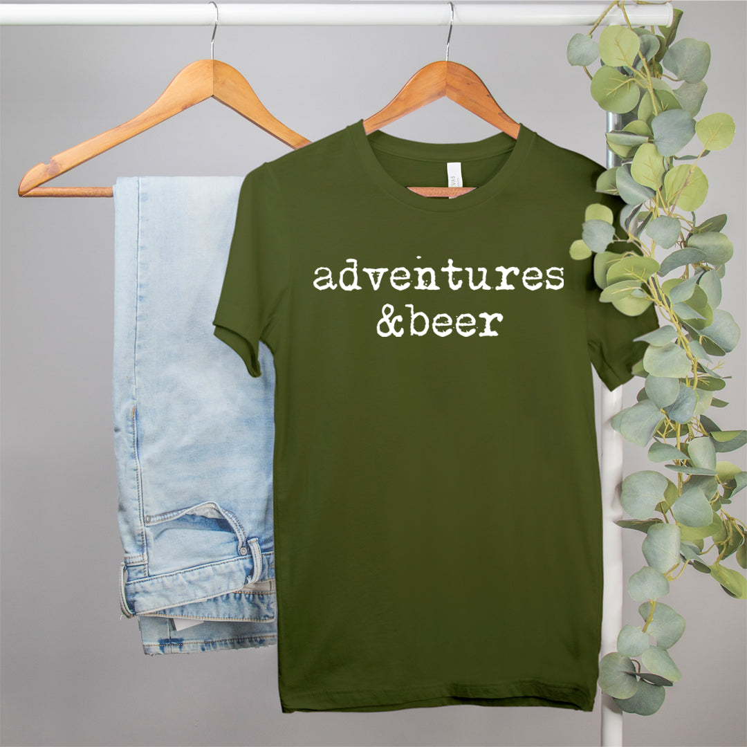 military green shirt saying adventure and beer - HighCiti