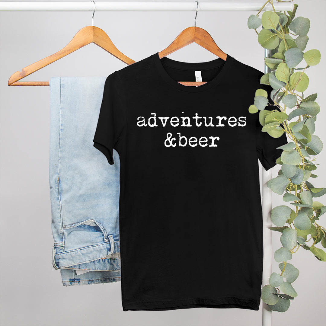 black shirt saying adventure and beer - HighCiti