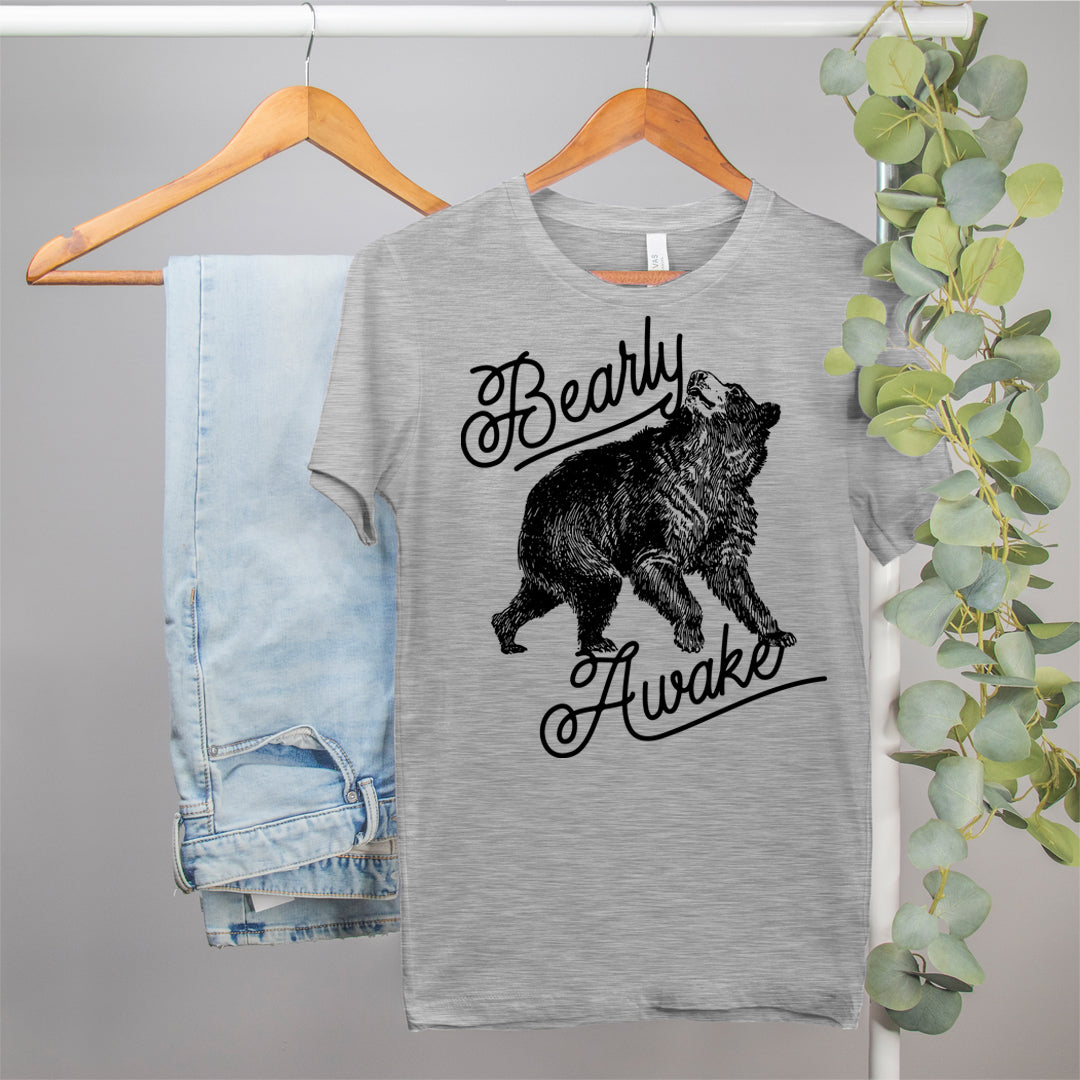 lazt shirt with a bear that says bearly awake - HighCiti