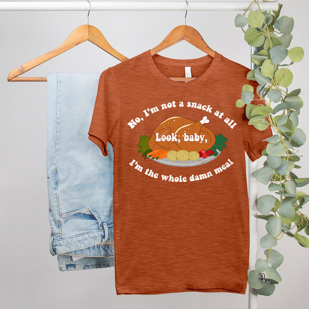 lizzo thanksgiving shirt that says Look baby I'm the whole damn meal - HighCiti