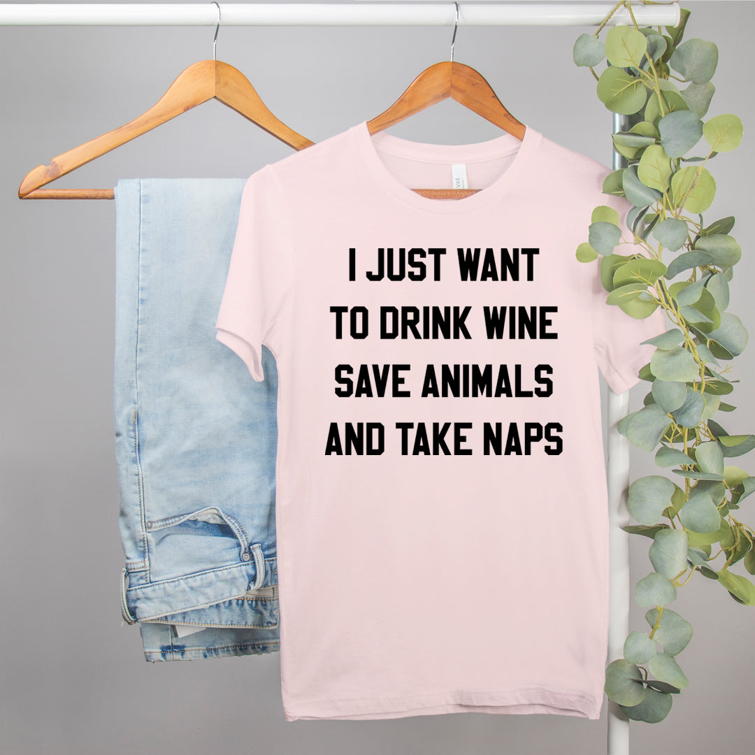 wine dog lover shirt that says drink wine save animals take naps - HighCiti
