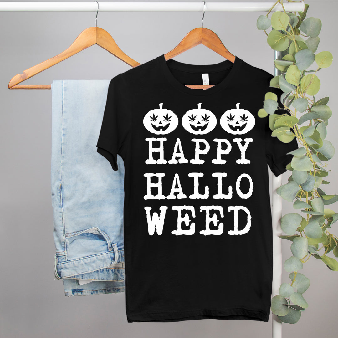 stoner halloween shirt that says happy hallo weed - HighCiti