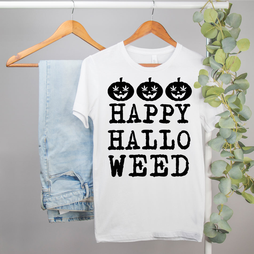 stoner halloween shirt that says happy hallo weed - HighCiti