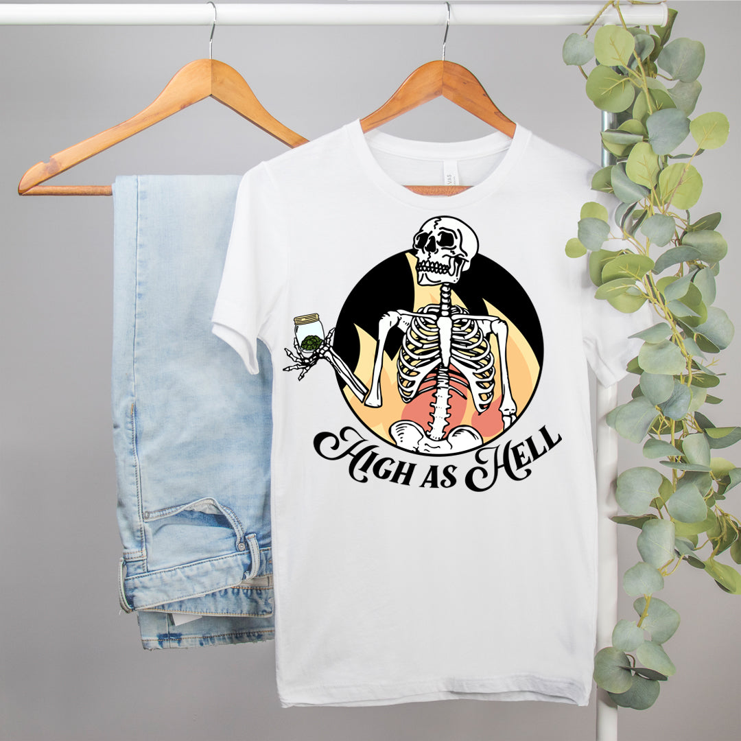 funny cannabis tshirt with a skeleton and a jar of weed - HighCiti