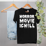 scary halloween movie shirt that says horror movie and chill - HighCiti