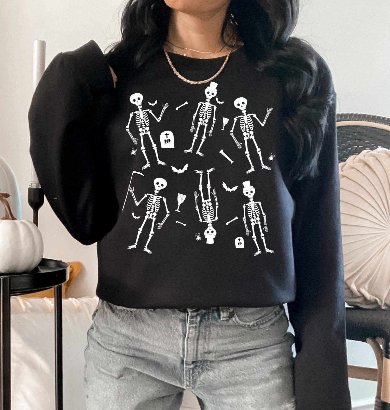 skeleton pattern halloween sweater - HighCiti