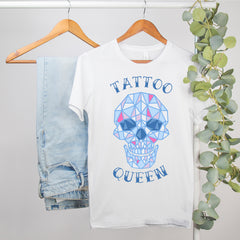 white shirt with a skull that says tattoo queen - HighCiti