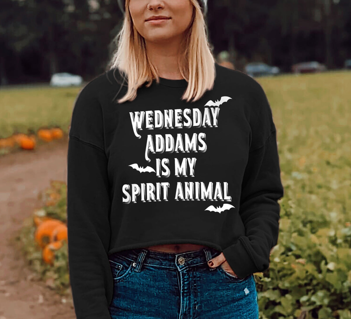Wednesday Addams halloween crop sweater - HighCiti