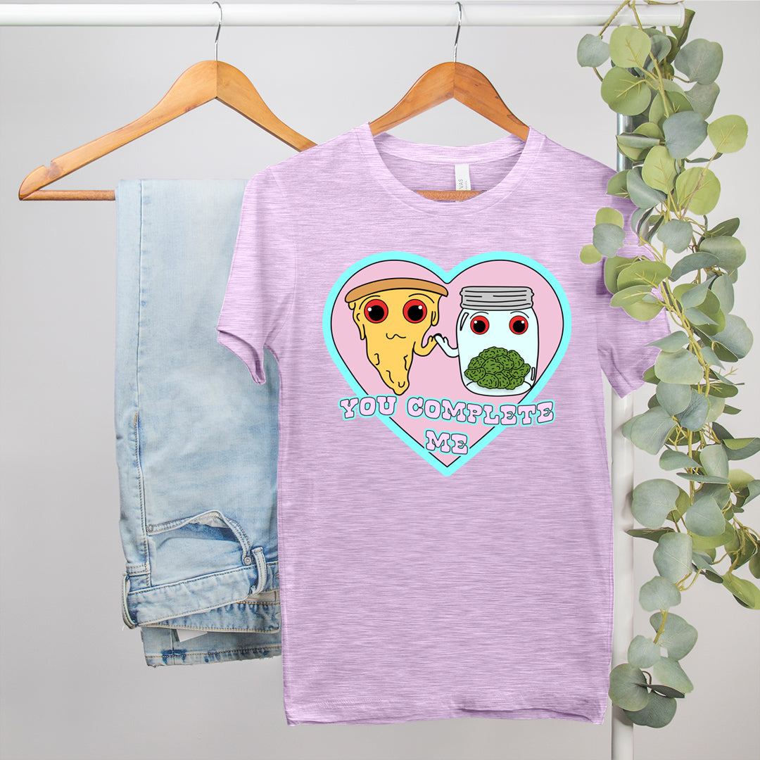 lilac shirt with a jar of weed and a pizza - HighCiti