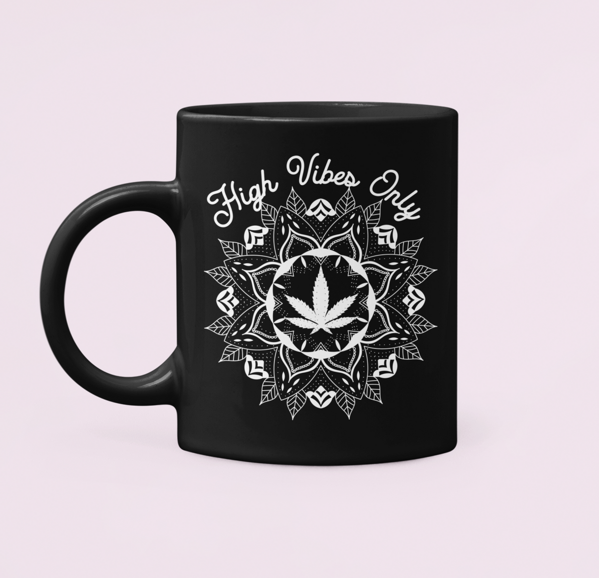 Black mug with a cannabis leaf mandala - HighCiti