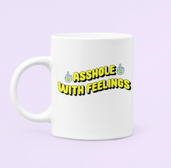 White mug saying asshole with feelings - HighCiti
