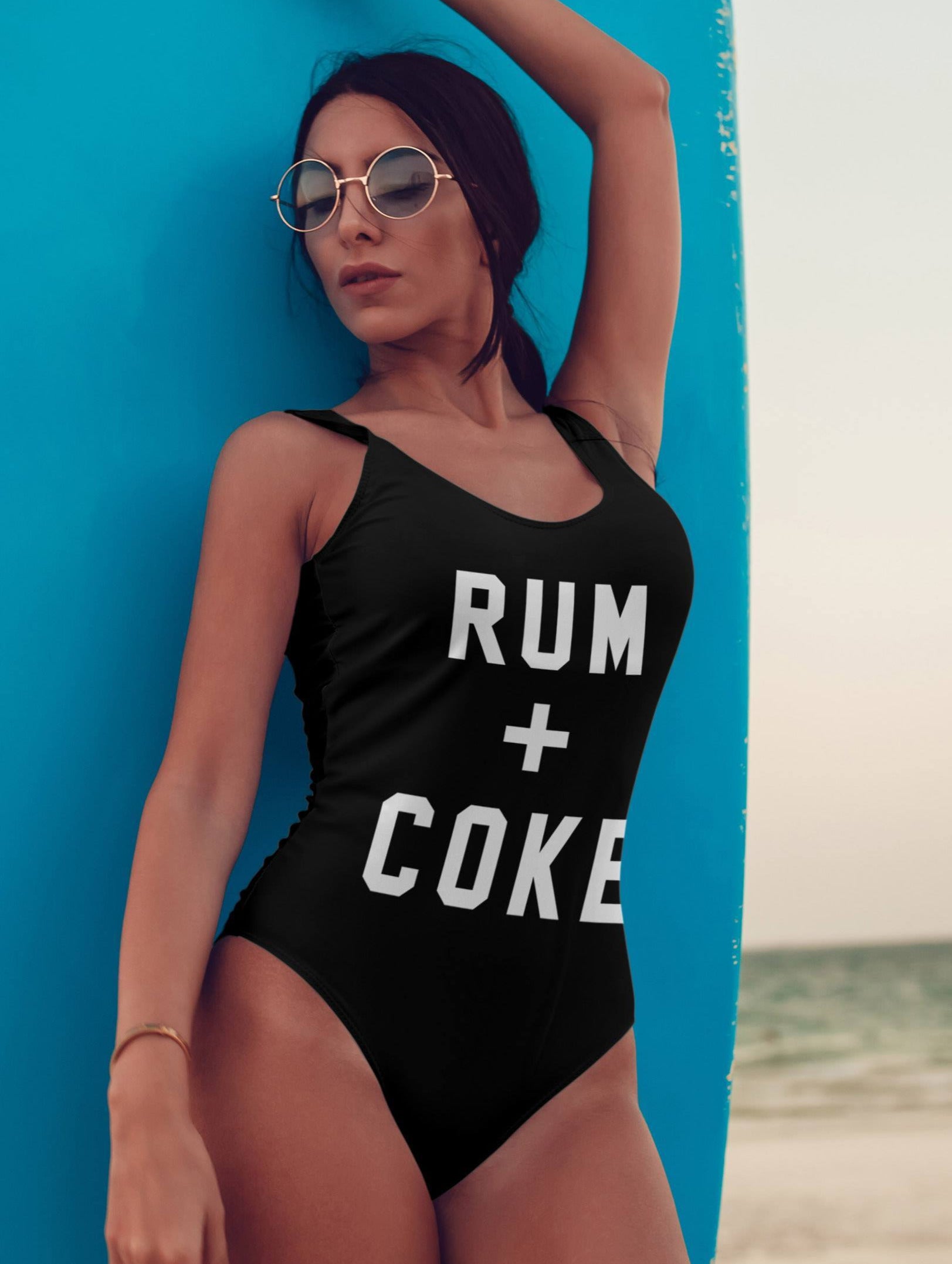 Black swimsuit saying rum + coke - HighCiti
