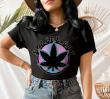 Black tshirt with a weed leaf that says spaced out - HighCiti