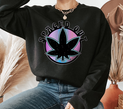 Black sweater with a weed leaf that says spaced out - HighCiti