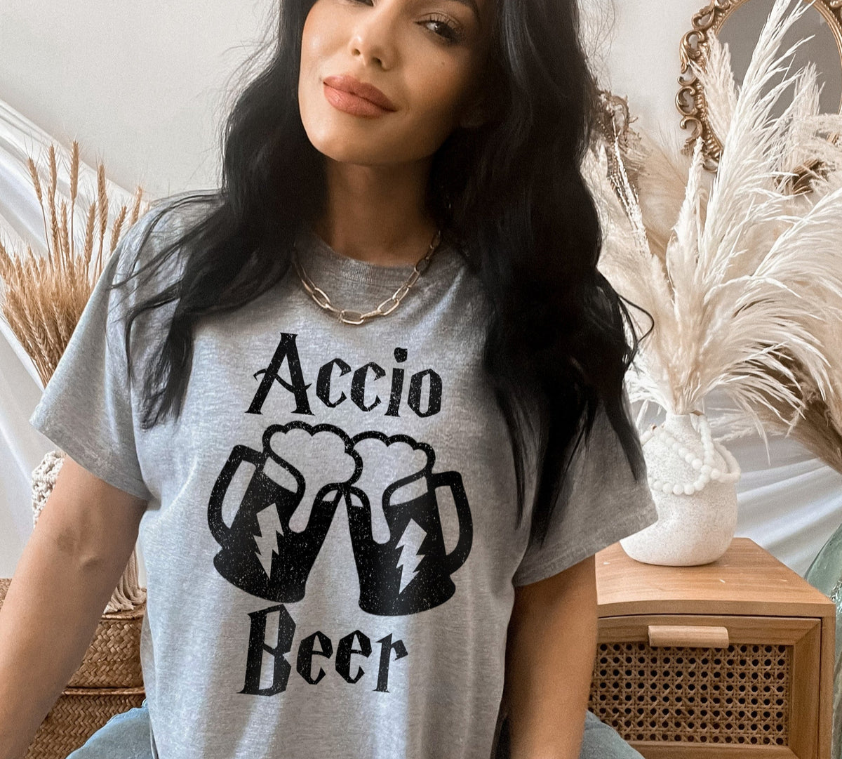 Grey shirt with a beer chop saying accio beer - HighCiti