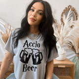 Grey shirt with a beer chop saying accio beer - HighCiti