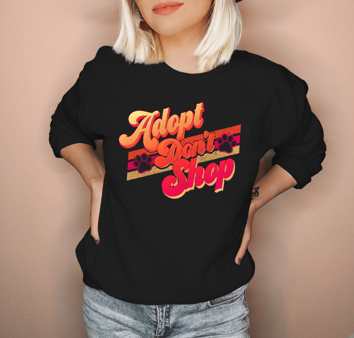 Black sweatshirt saying adopt don't shop - HighCiti