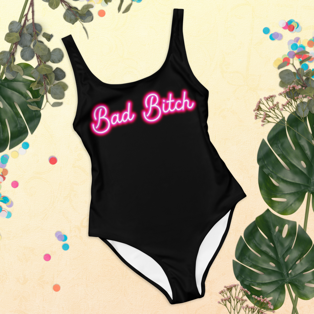 Black swimsuit saying bad bitch - HighCiti