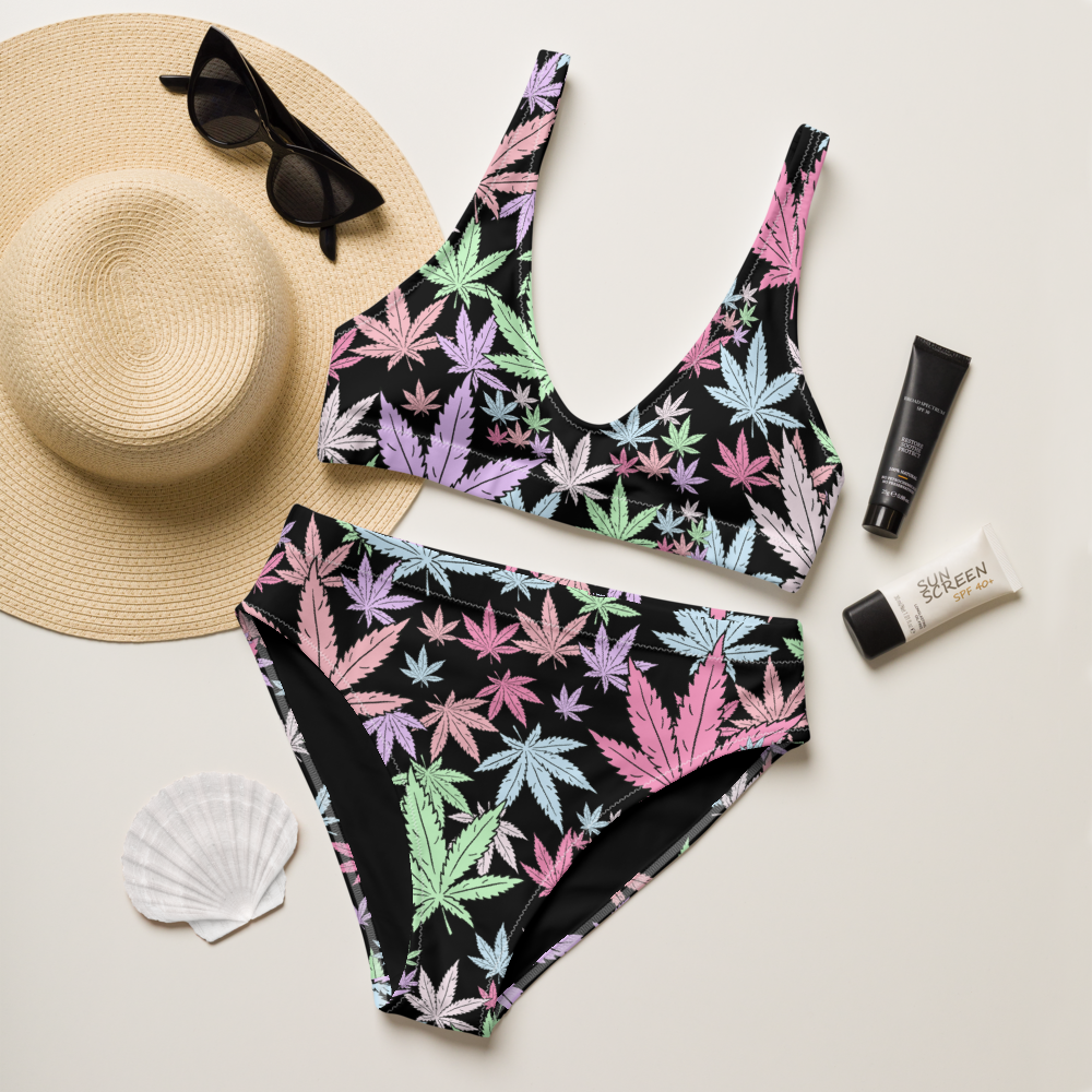 Black bikini with weed leaves - HighCiti