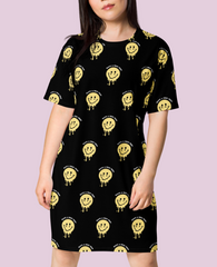 Black tshirt dress with a melted smiley face saying have a nice trip - HighCiti