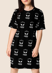 Black tshirt dress with an alien saying I will abduct for weed - HighCiti