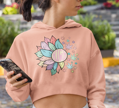 Peach crop hoodie with a sunflower and weed leaf saying high - HighCiti
