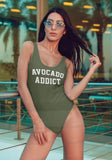 Olive swimsuit saying avocado addict - HighCiti