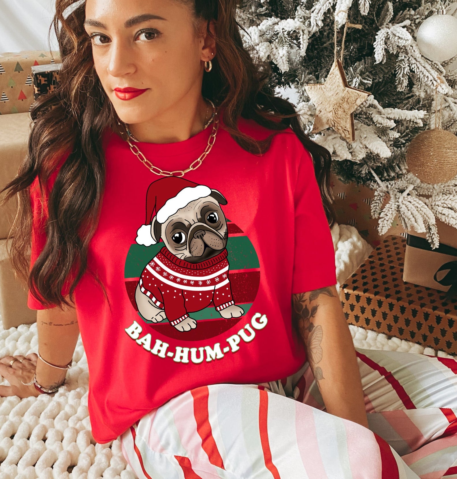 french bulldog christmas shirt that says bah hum pug - HighCiti