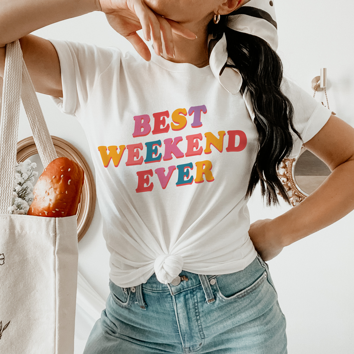 white shirt that says best weekend ever - HighCiti