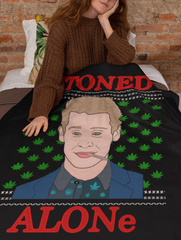 Black blanket with kevin from home alone smoking a joint saying stoned alone - HighCiti
