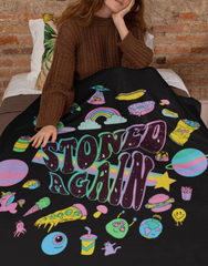 Black blanket with stoner weed art work saying stoned again - HighCiti