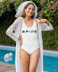 White swimsuit that says bride in friends tv show font - HighCiti