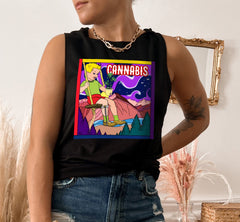 black muscle tank with a cannabis plant - HighCiti