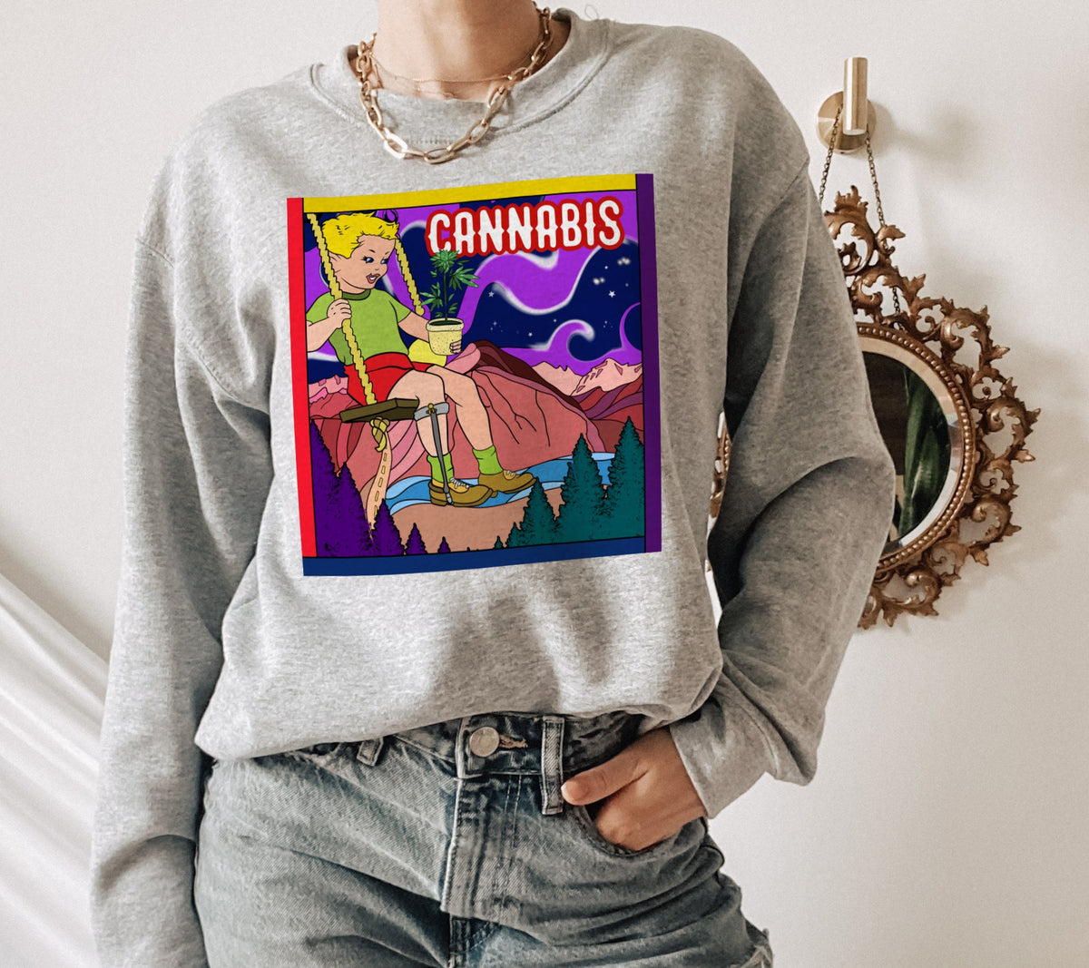 grey sweater with a cannabis plant - HighCiti