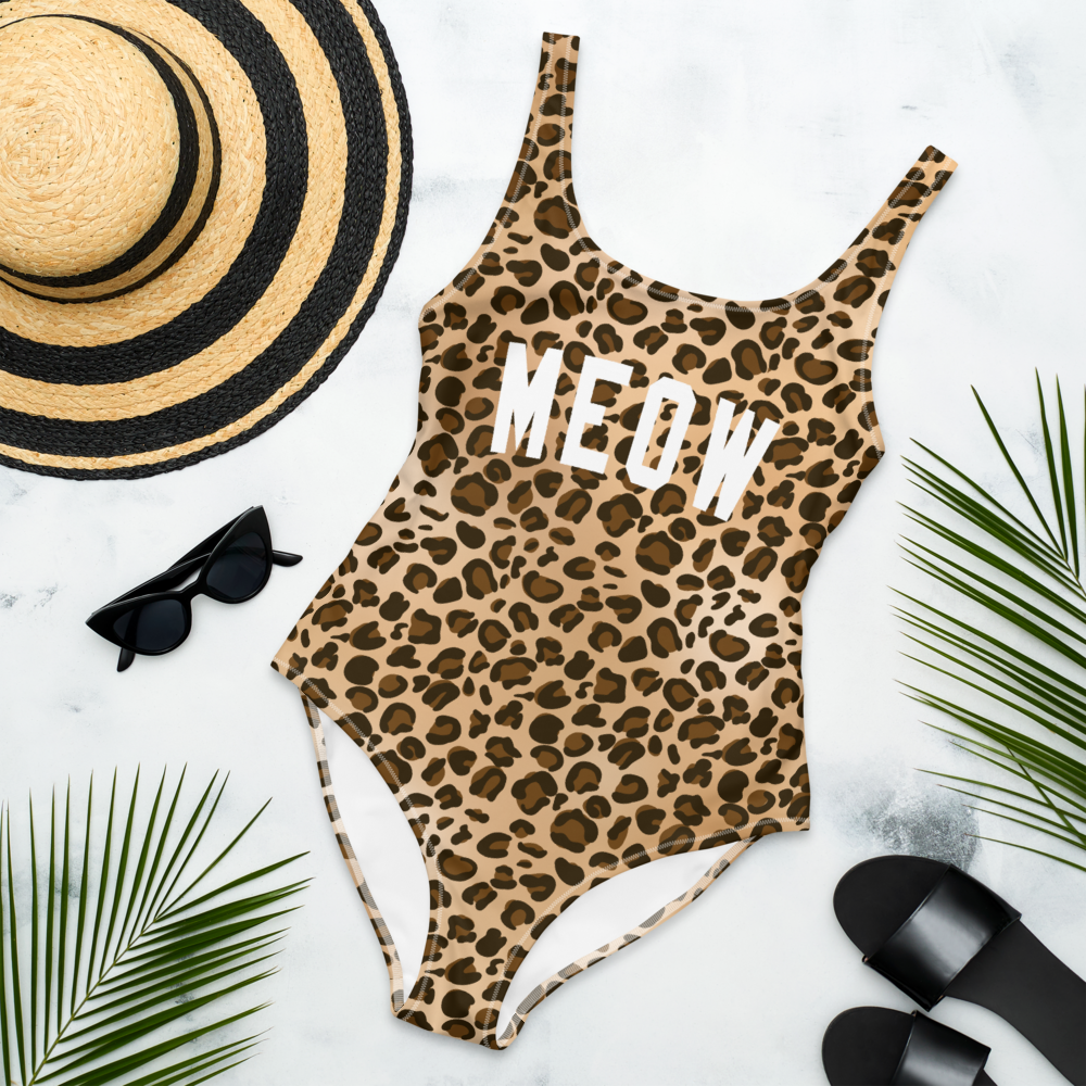 Cheetah print swimsuit that says meow - HighCiti