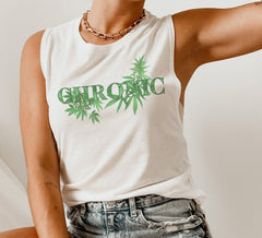 white muscle tank with cannabis leaf that says chronic - HighCiti