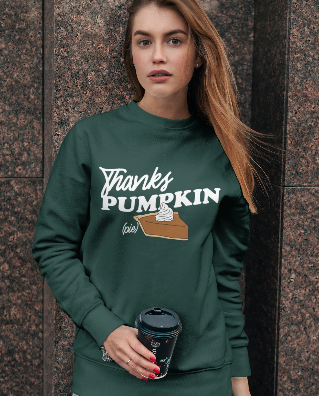 Forest sweatshirt with a pumpkin pie saying thanks pumpkin pie - HighCiti