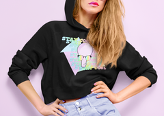 Black crop hoodie with a pastel alien saying stay cool - HighCiti