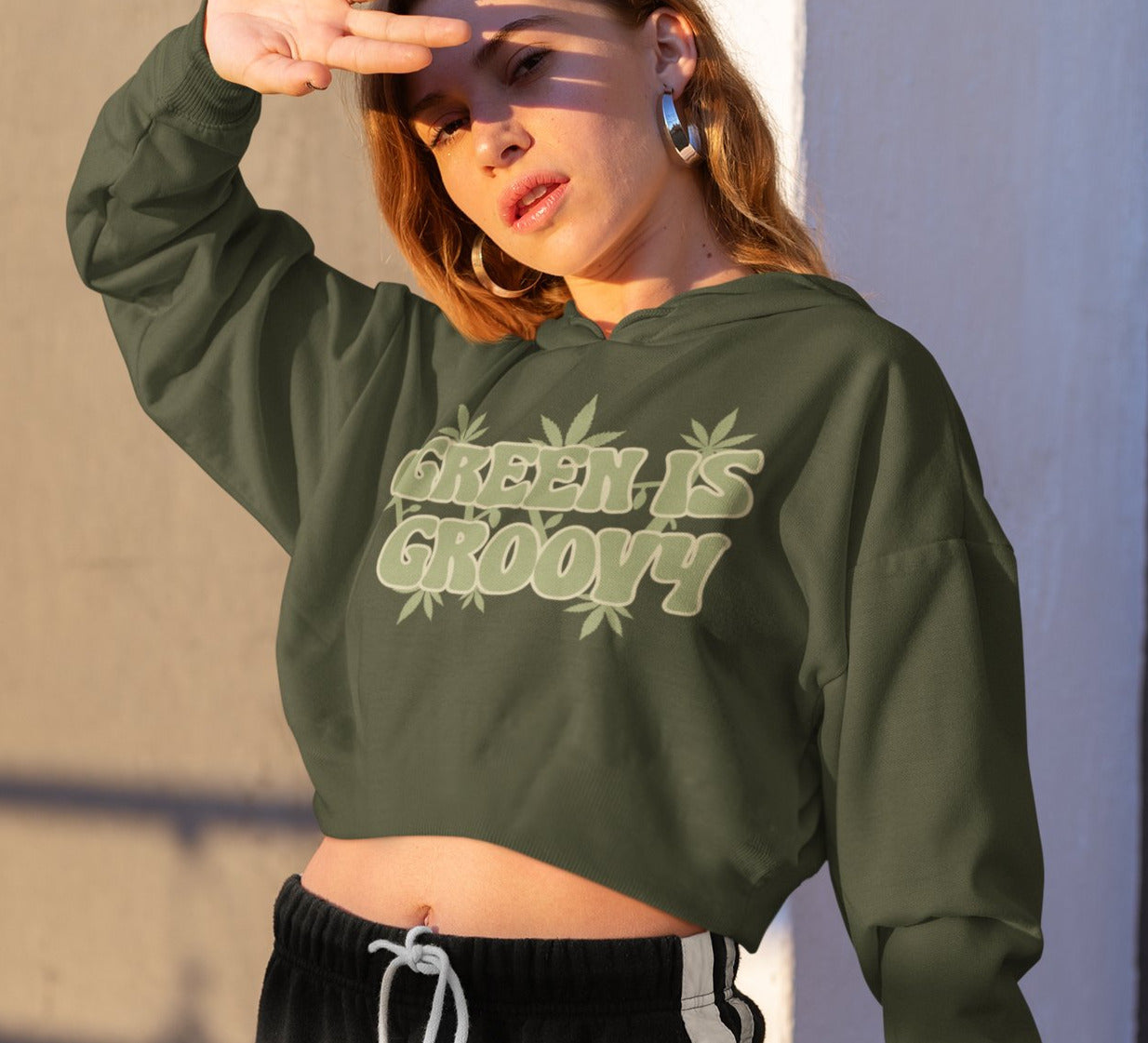Military crop hoodie with cannabis leaf saying green is groovy - HighCiti