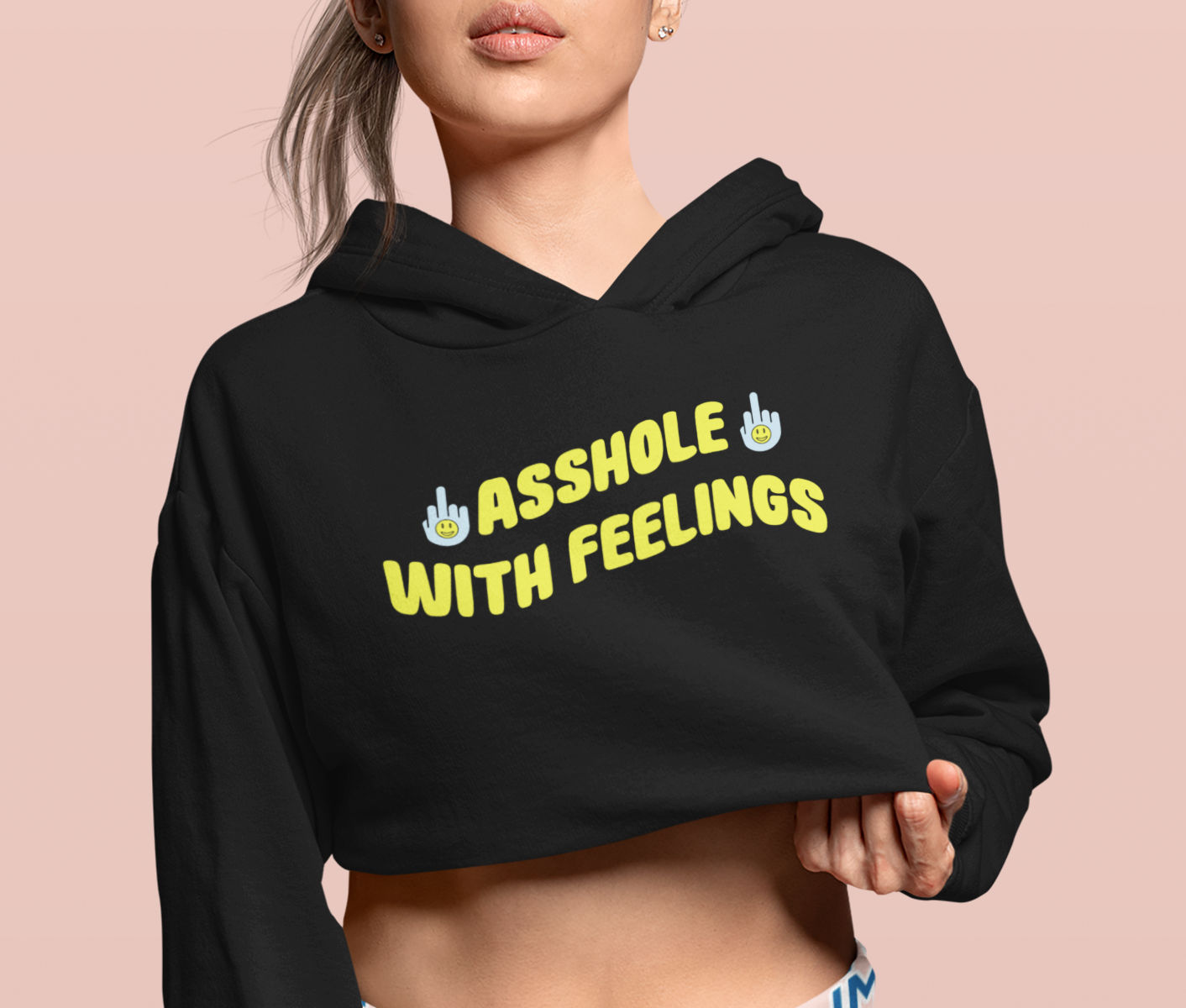 Black crop hoodie saying asshole with feelings - HighCiti