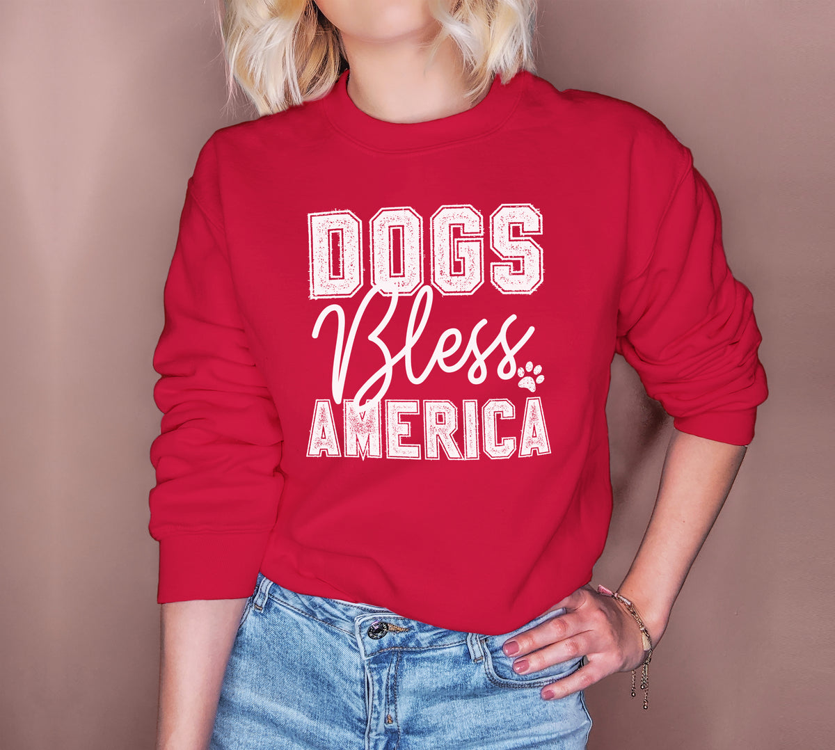 Red sweatshirt that says dogs bless america - HighCiti