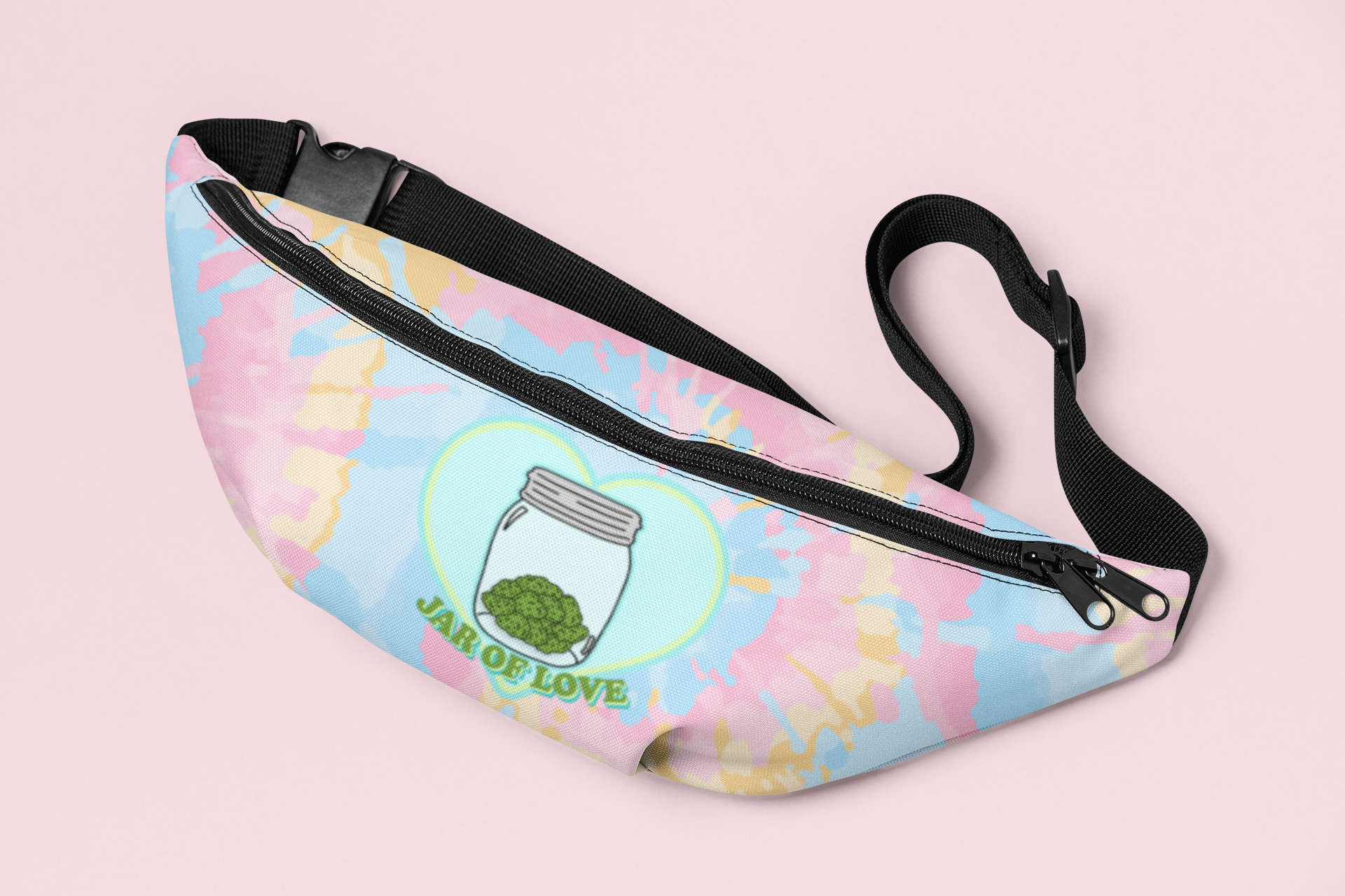 Tie-dye fanny pack with a jar of weed saying jar of love - HighCiti