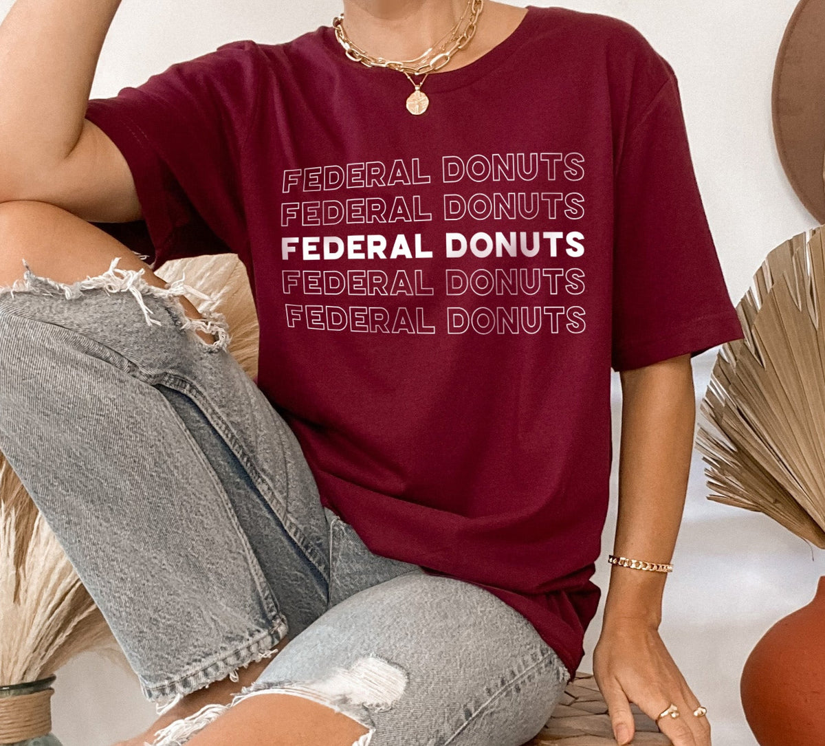 maroon shirt that says federal donuts - HighCiti